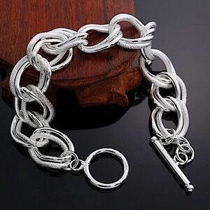 Handcrafted Sterling Silver Bracelet, Unique Chain Link Design Toggle Cl…